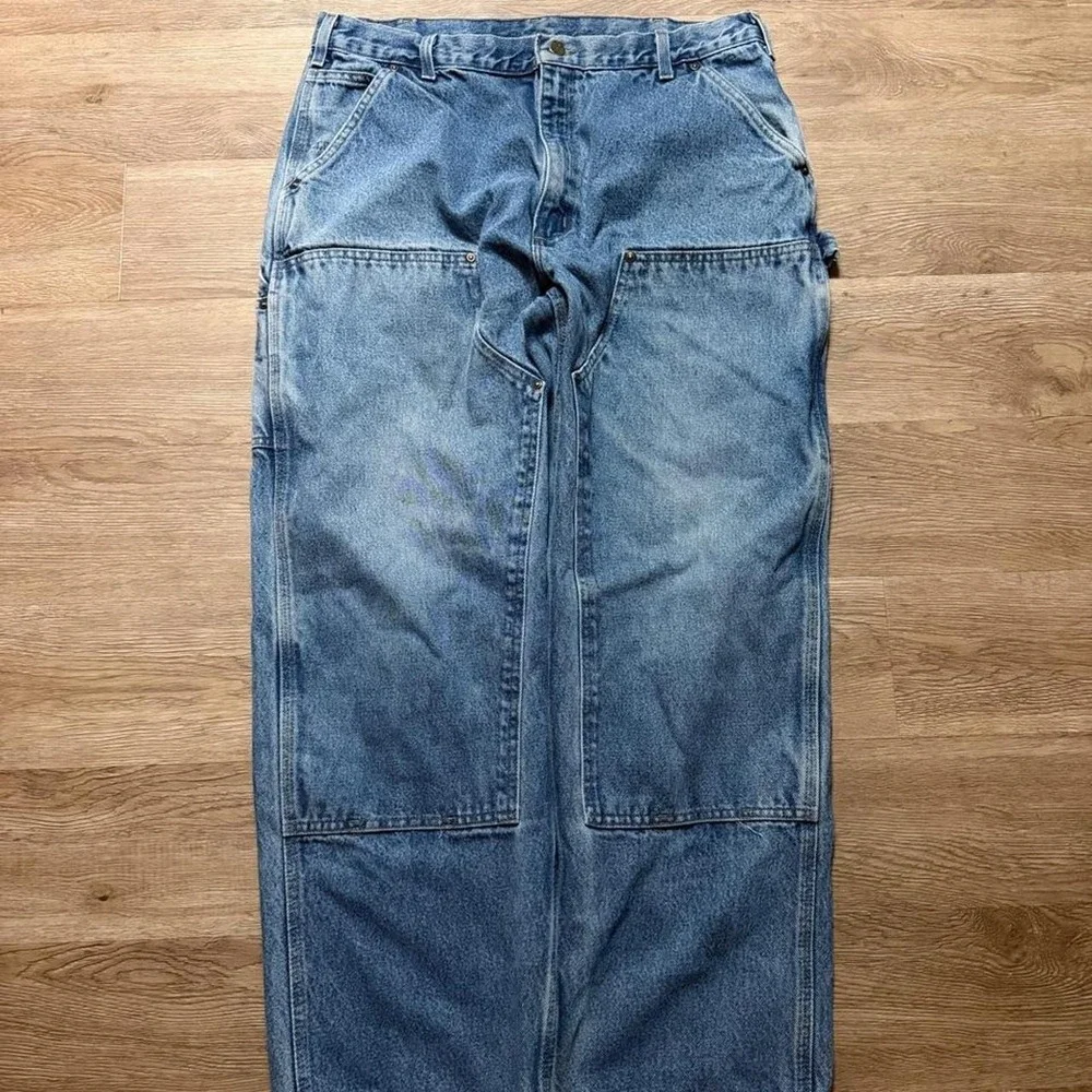 Vintage 2000s blue jean denim Carhart double knees small flaw shown